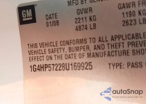 2008 Buick Lucerne Cx из США, поврежденный, VIN 1G4HP57228U169925